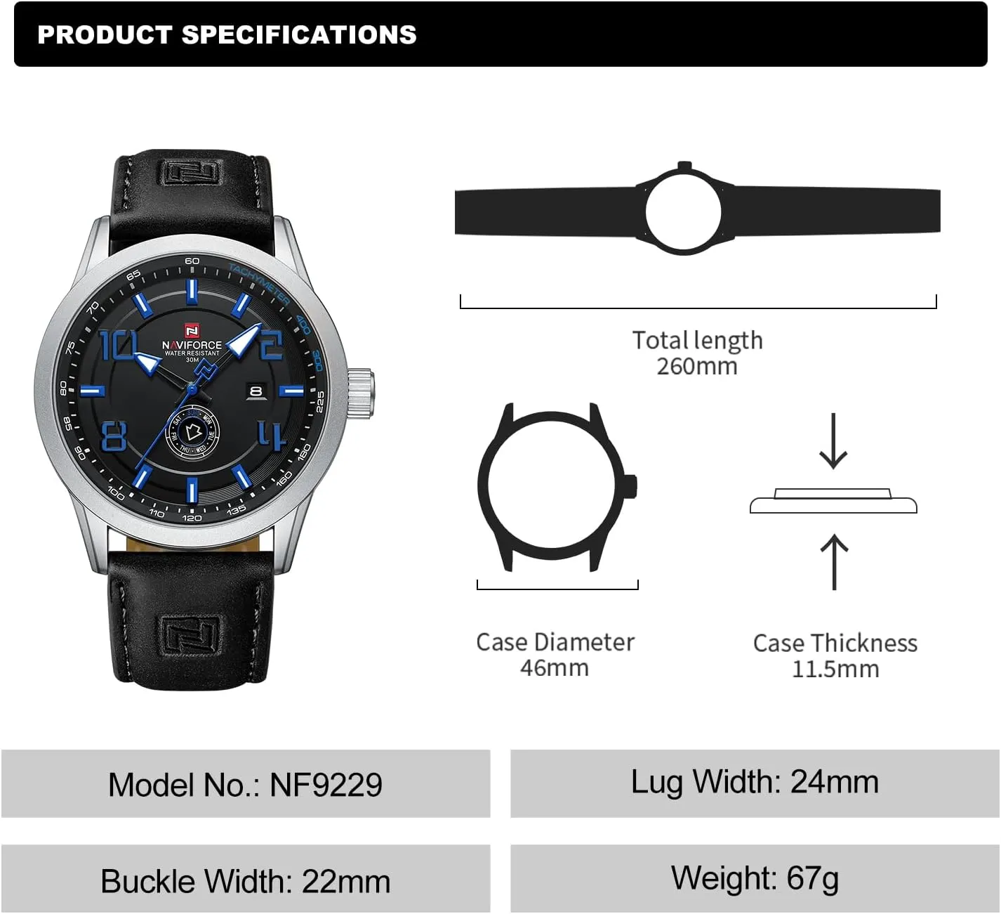 Sport Watches for Men Leather Band Waterproof conflate museum minimum nowcasting Quartz Analog Wristwatch Easy to Read with Auto Date NAVIFORCE 