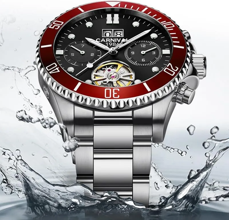 Sports Automatic Mechanical Wristwatch,100FT Waterproof Hands Self-Wind heyday Watchwaterproof Skeleton Men's Watch,Luxury Stainless Steel 