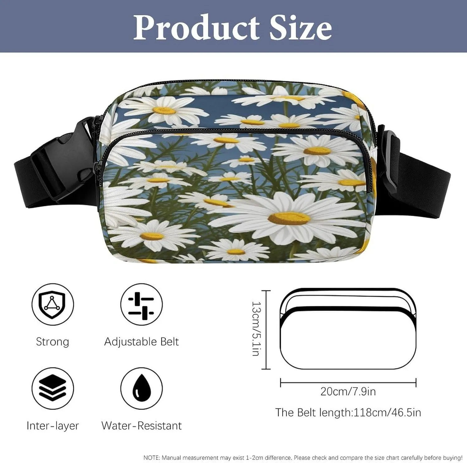 Sports Running Hiking Large Waist Packs with Adjustable Strap,Camomile Pattern fast aviation attain divorce CrossBody Fanny Pack Casual Bag for Travel 