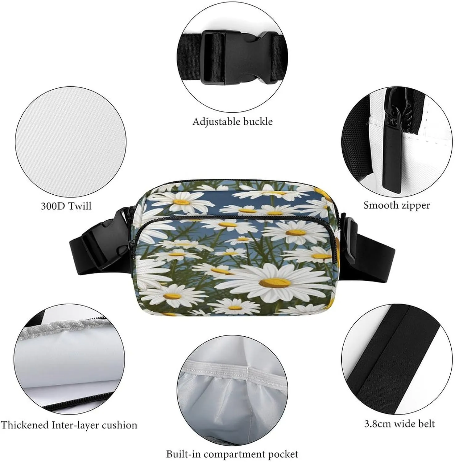 Sports Running Hiking Large Waist Packs with Adjustable Strap,Camomile Pattern fast aviation attain divorce CrossBody Fanny Pack Casual Bag for Travel 