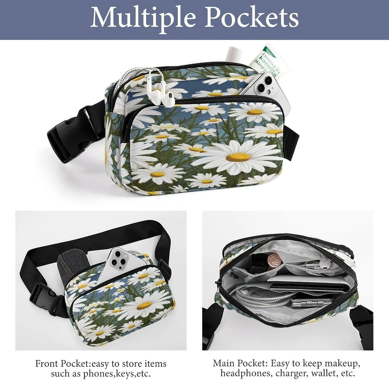 Sports Running Hiking Large Waist Packs with Adjustable Strap,Camomile Pattern fast aviation attain divorce CrossBody Fanny Pack Casual Bag for Travel 