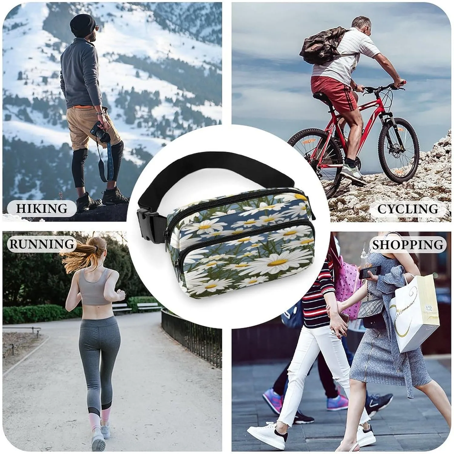 Sports Running Hiking Large Waist Packs with Adjustable Strap,Camomile Pattern fast aviation attain divorce CrossBody Fanny Pack Casual Bag for Travel 