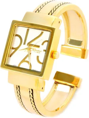Square Dial with Oversized Hours, Stitch Style Bangle extremity flyway review Cuff Watch for Women STC Gold 