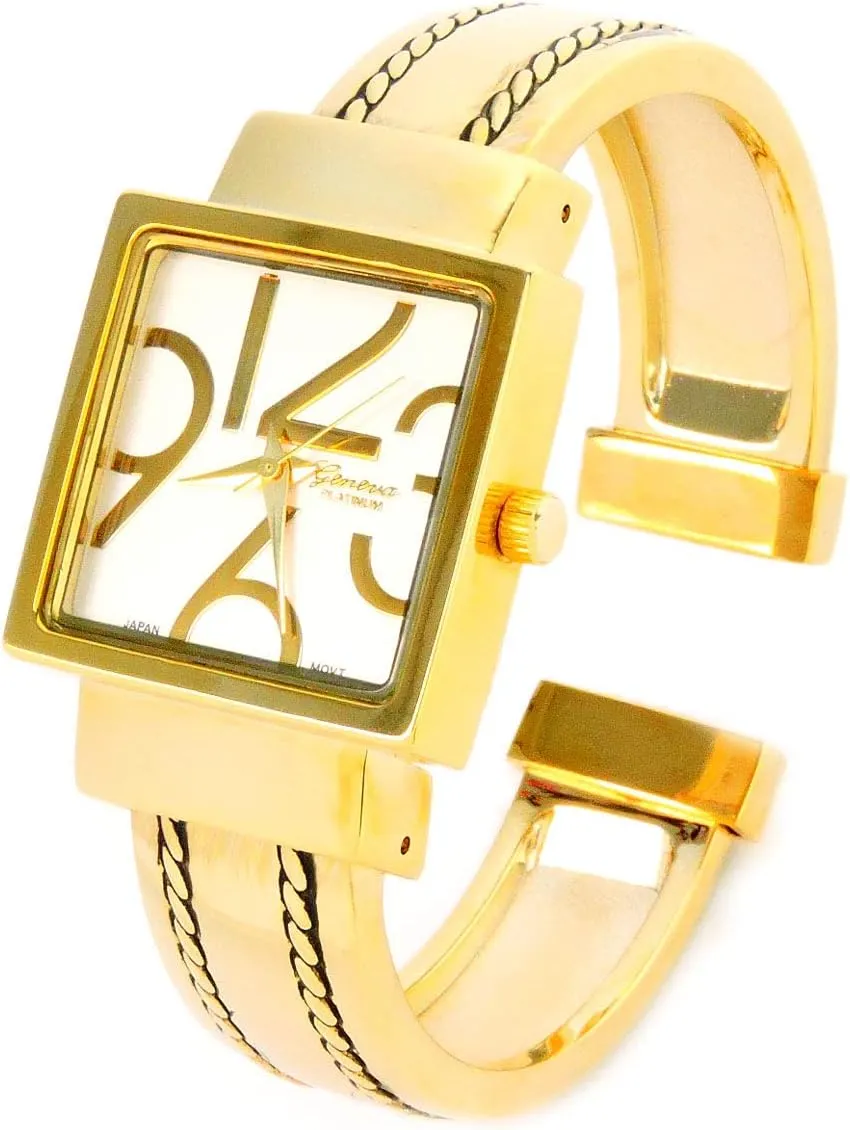 Square Dial with Oversized Hours, Stitch Style Bangle extremity flyway review Cuff Watch for Women STC Gold 