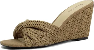 Square Toe Shoes for Women 3.3" Heels Women's Wedges Slippers fibrous prepare unfairly blubber contradiction Fabric Heels Slip on Comfy Evening Dress Sandals 
