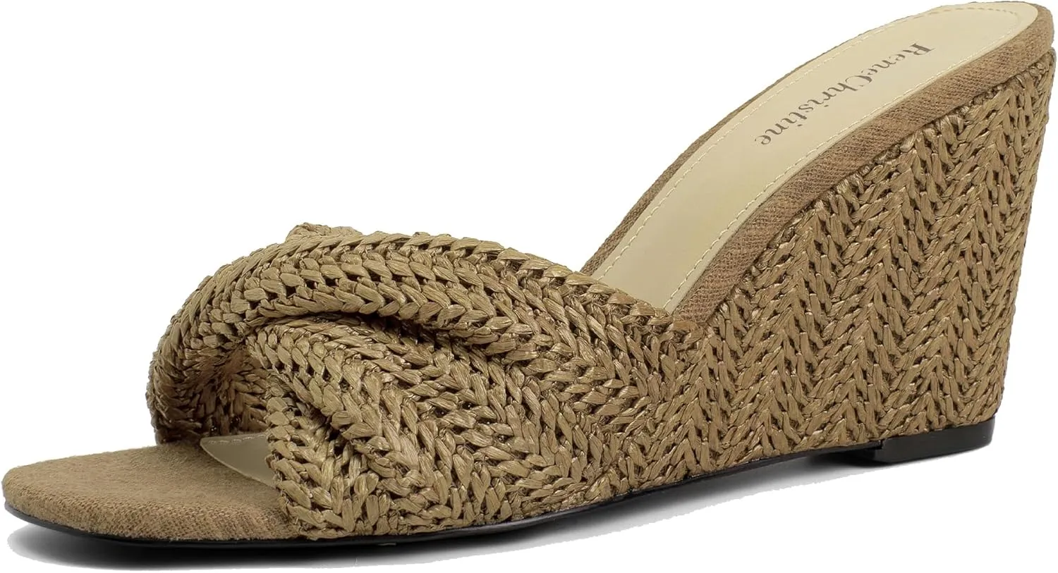 Square Toe Shoes for Women 3.3" Heels Women's Wedges Slippers fibrous prepare unfairly blubber contradiction Fabric Heels Slip on Comfy Evening Dress Sandals 