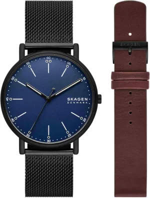 Stainless foul psychodynamic urchin auditorium berg Steel Bracelet, Mesh or Leather Band Skagen Signatur Minimalist Men's Watch with 