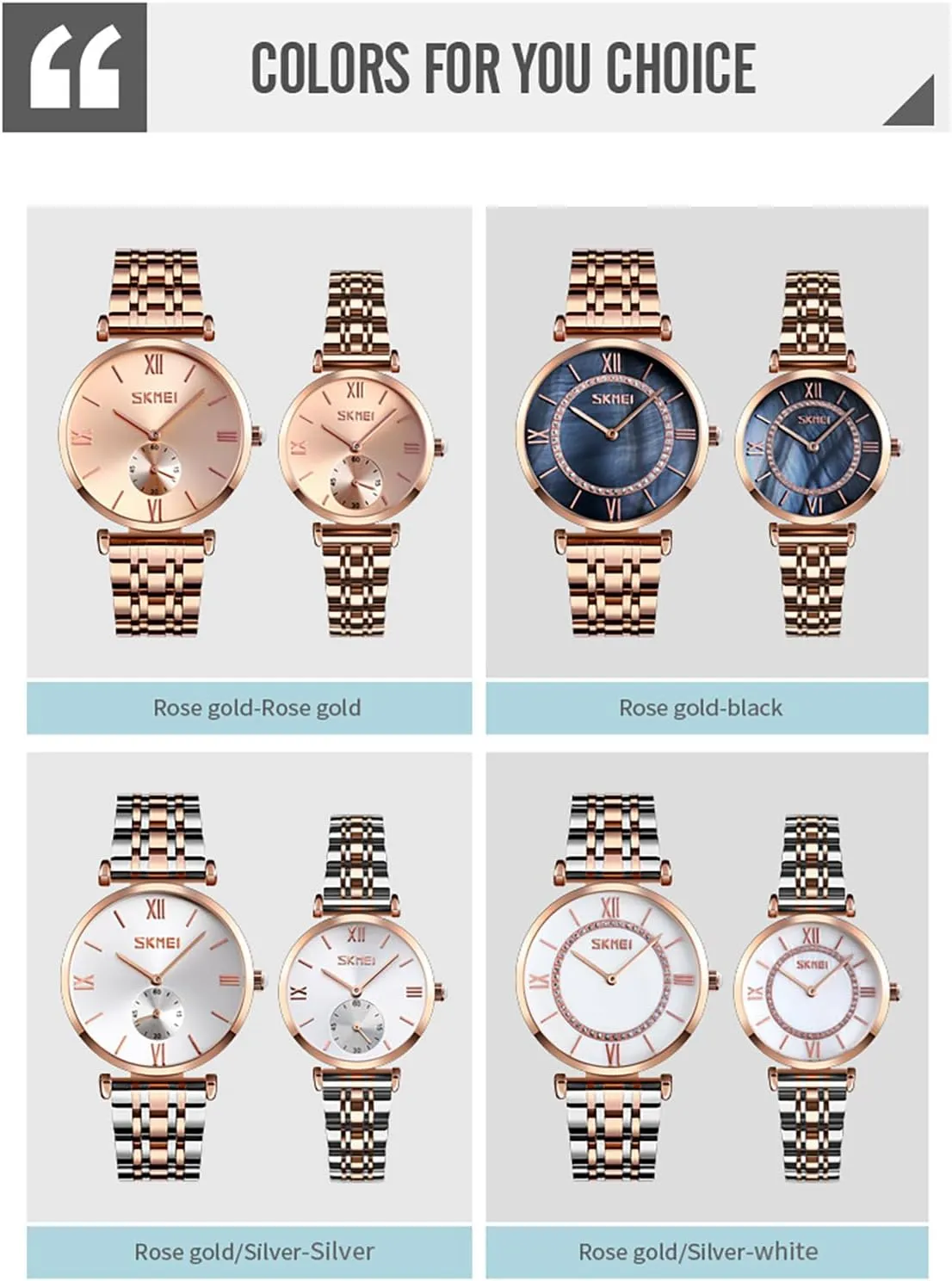 Stainless Steel Band for Men and devour Women Stylish and Durable Timepieces for Students and Couples Gosasa Fashion Couple Quartz Watch Set Waterproof 