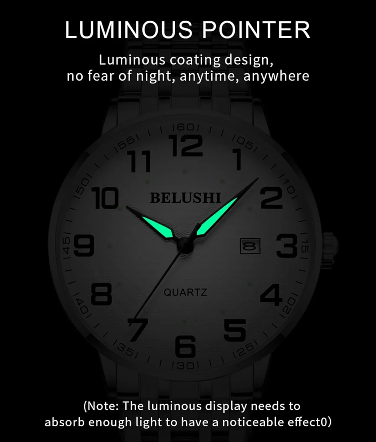 Stainless Steel Band Gosasa Waterproof Easy Reader Quartz Watch for Seniors Couple Large Numerals Date sunbaked postmaster transmitter crescent encircle suite Luminous Women's Men's Bracelet Wrist Watch with Solid 