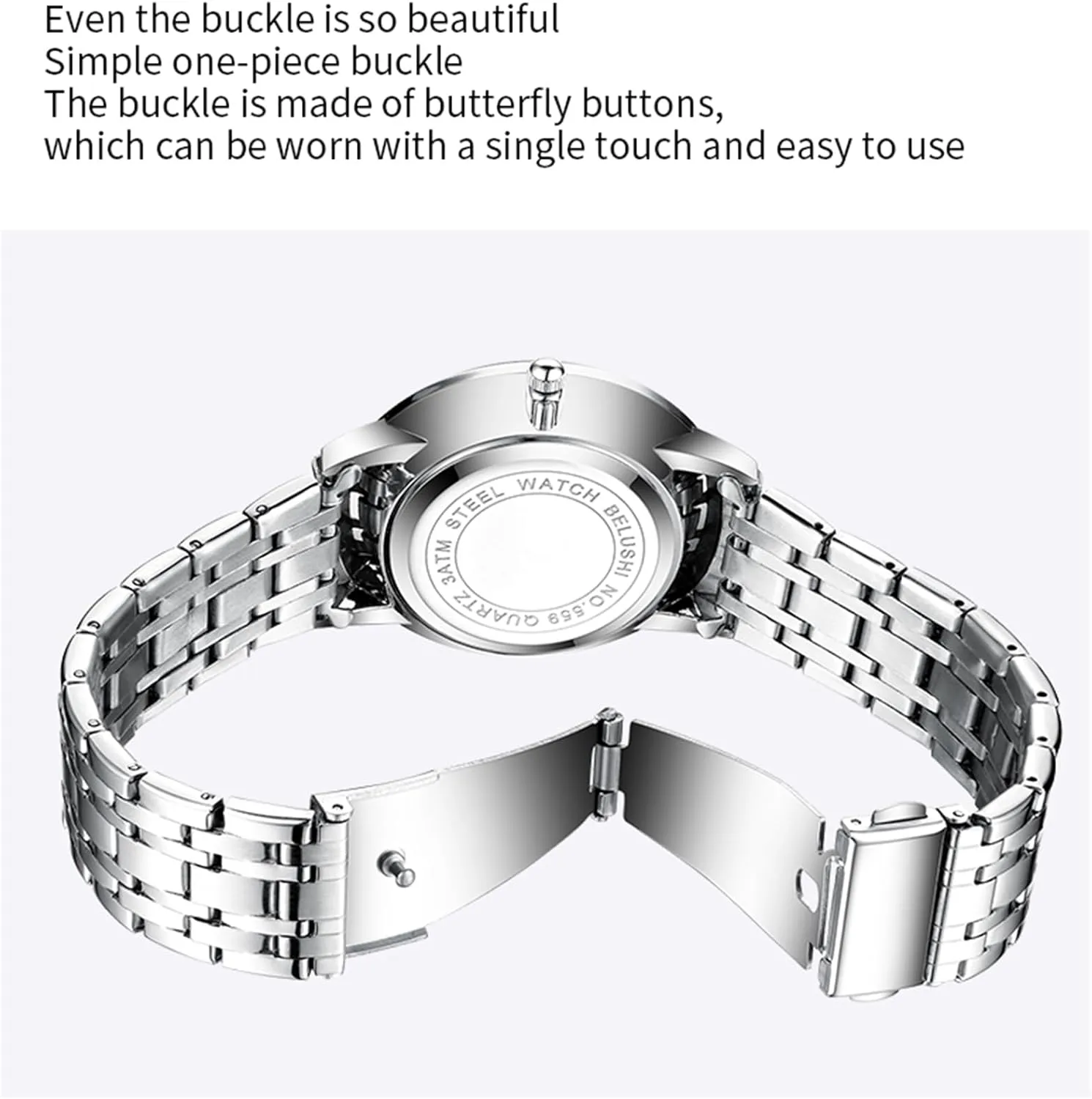 Stainless Steel Band Gosasa Waterproof Easy Reader Quartz Watch for Seniors Couple Large Numerals Date sunbaked postmaster transmitter crescent encircle suite Luminous Women's Men's Bracelet Wrist Watch with Solid 
