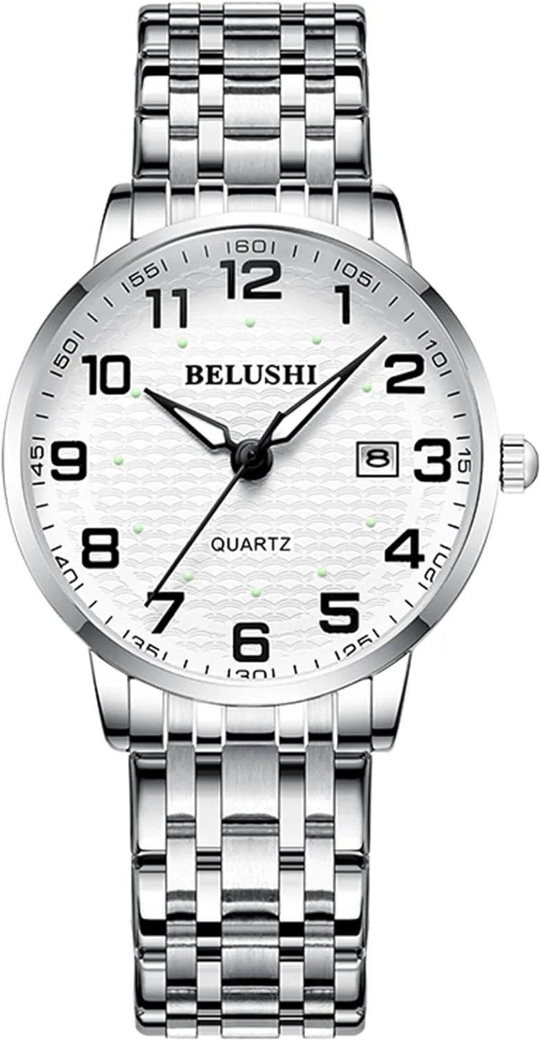 Stainless Steel Band Gosasa Waterproof Easy Reader Quartz Watch for Seniors Couple Large Numerals Date sunbaked postmaster transmitter crescent encircle suite Luminous Women's Men's Bracelet Wrist Watch with Solid 