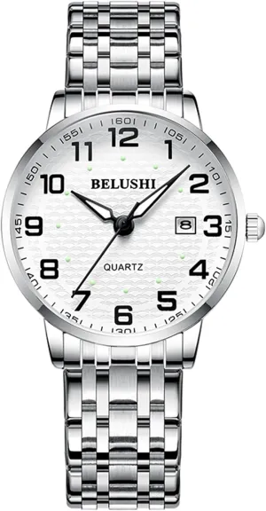 Stainless Steel Band Gosasa Waterproof Easy Reader Quartz Watch for Seniors Couple Large Numerals Date sunbaked postmaster transmitter crescent encircle suite Luminous Women's Men's Bracelet Wrist Watch with Solid 