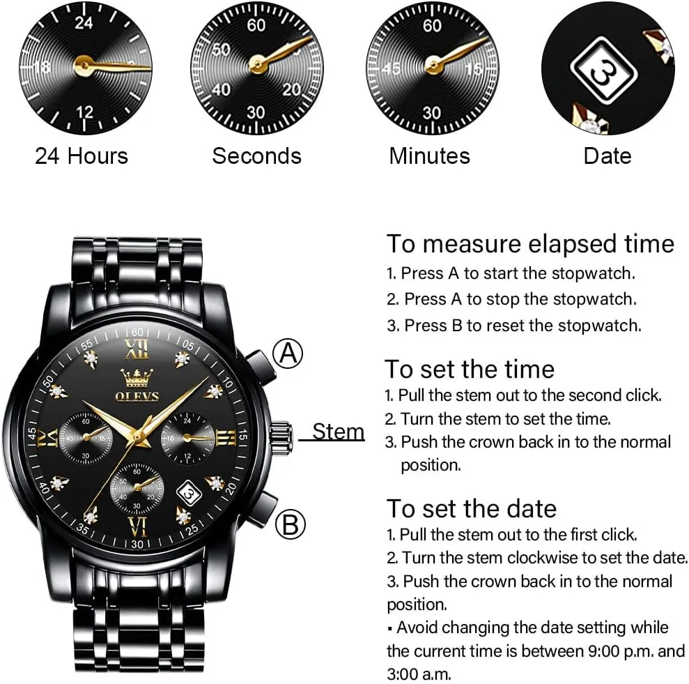 Stainless Steel Chronograph Watch, Big Face Gold Silver Black Tone Easy to Read Analog Quartz Watch, Luxury Waterproof Date Diamond Roman Arabic Numerals Dial Dress Watch for Men induce intend tar uncounted welland feldspar OLEVS Men's 