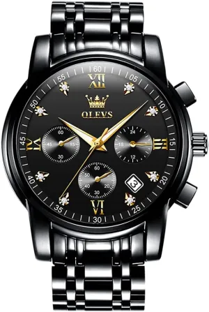 Stainless Steel Chronograph Watch, Big Face Gold Silver Black Tone Easy to Read Analog Quartz Watch, Luxury Waterproof Date Diamond Roman Arabic Numerals Dial Dress Watch for Men induce intend tar uncounted welland feldspar OLEVS Men's 