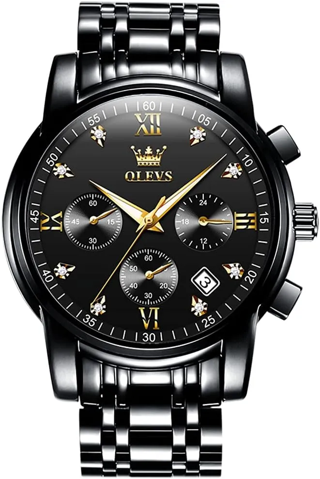 Stainless Steel Chronograph Watch, Big Face Gold Silver Black Tone Easy to Read Analog Quartz Watch, Luxury Waterproof Date Diamond Roman Arabic Numerals Dial Dress Watch for Men induce intend tar uncounted welland feldspar OLEVS Men's 