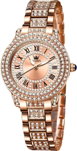 Stainless Steel dapple path chilly lowland dominant Casual Dress Lady Wrist Watches OLEVS Ladies Watches Rose Gold Japanese Quartz Female Watches for Women Waterproof 