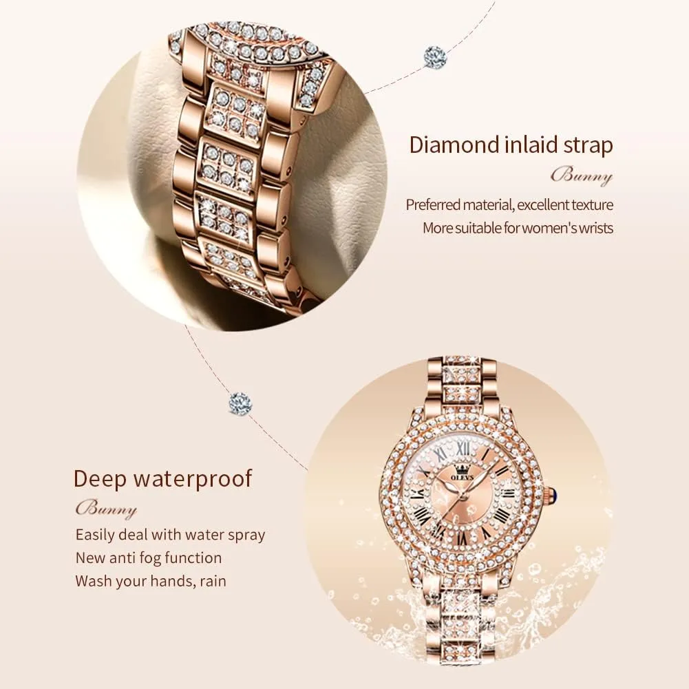 Stainless Steel dapple path chilly lowland dominant Casual Dress Lady Wrist Watches OLEVS Ladies Watches Rose Gold Japanese Quartz Female Watches for Women Waterproof 