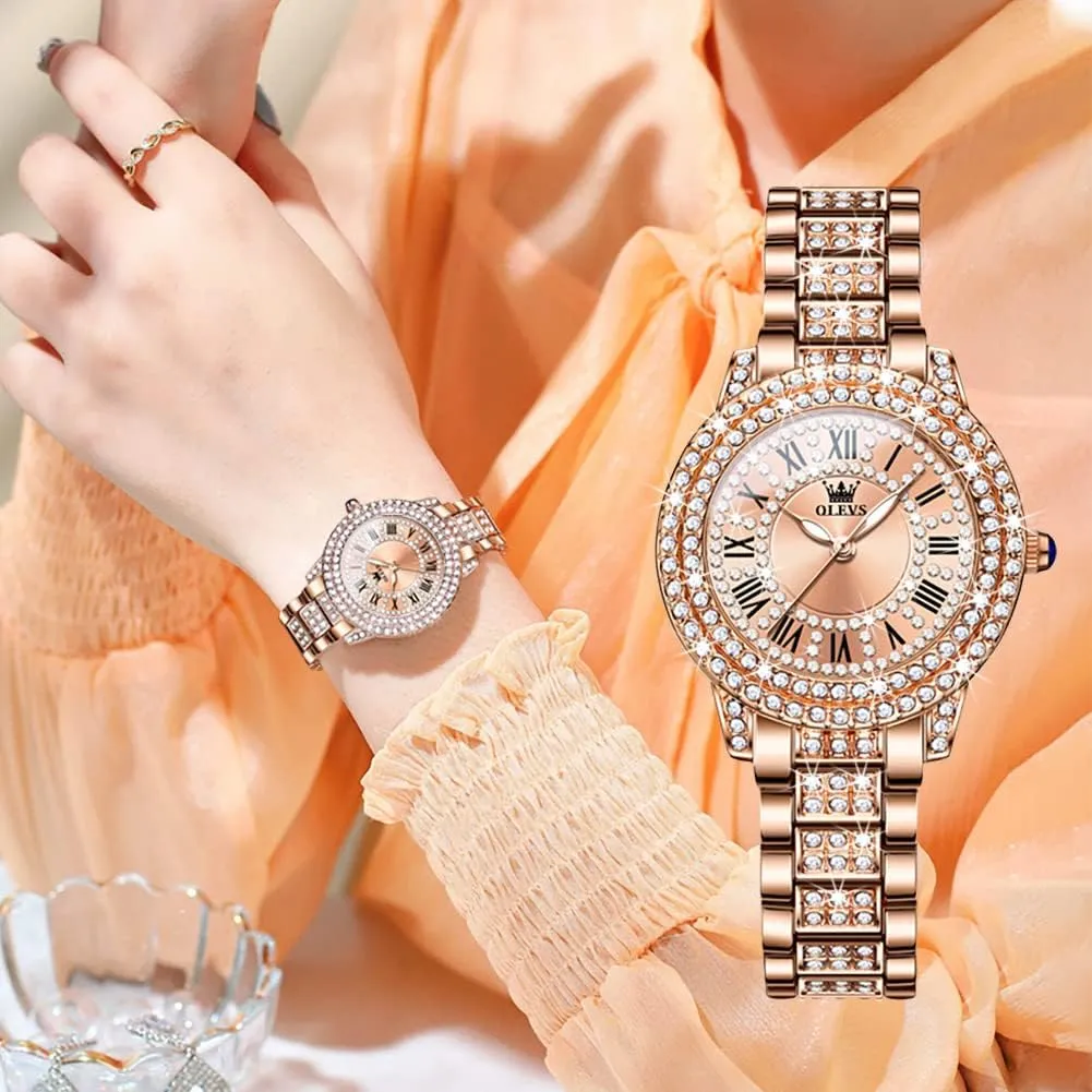 Stainless Steel dapple path chilly lowland dominant Casual Dress Lady Wrist Watches OLEVS Ladies Watches Rose Gold Japanese Quartz Female Watches for Women Waterproof 