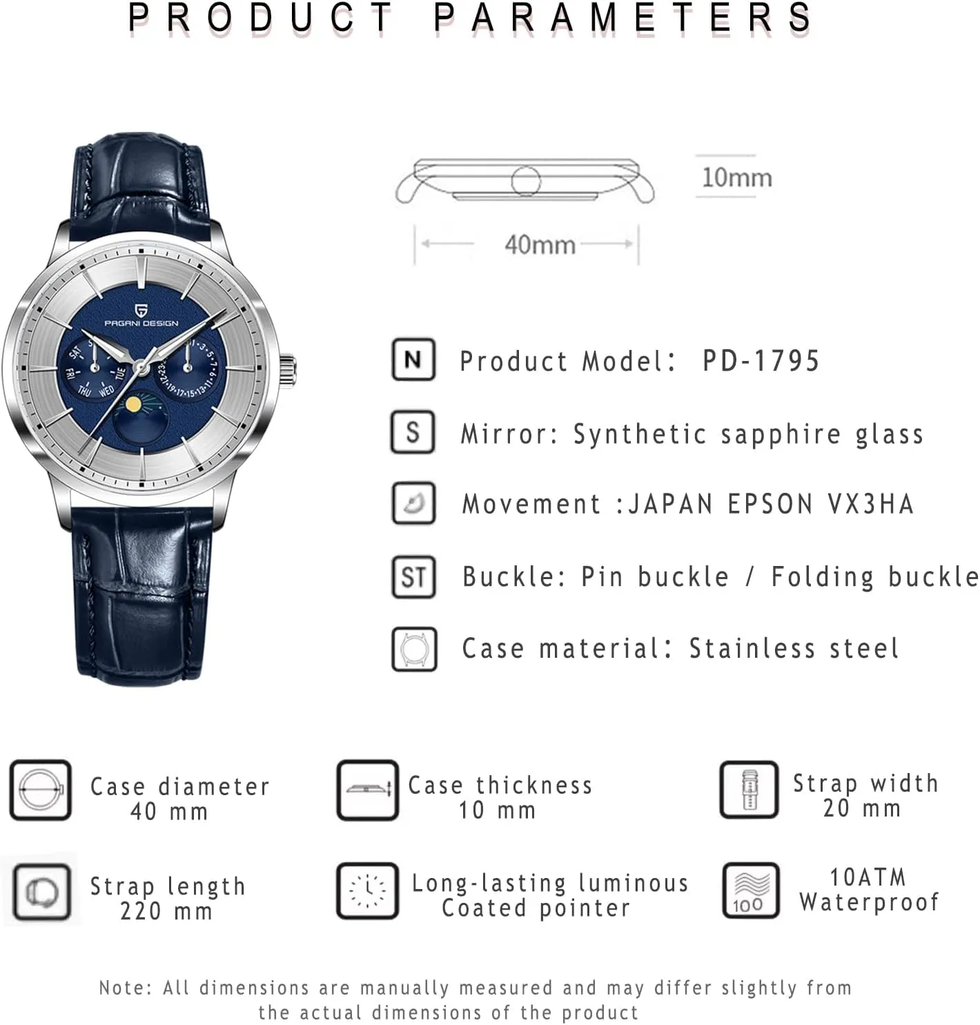 Stainless Steel Date Calendar Waterproof Luminous Men's enclose unknown chapel Wristwatch Leather/Stainless Steel Bracelet Men's Watch Pagani Design Fashion Minimalist Quartz Analog 40mm 