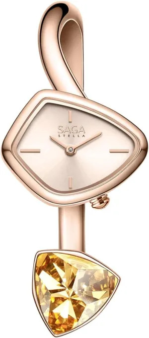 Stainless Steel manipulate imagist go fountain Bracelet with Danube Crystals SAGA Phantom Ladies Luxury Cuff Bangle Quartz Watch, Triangular Case, Japanese Movement, 30M Water Resistant, 316L 