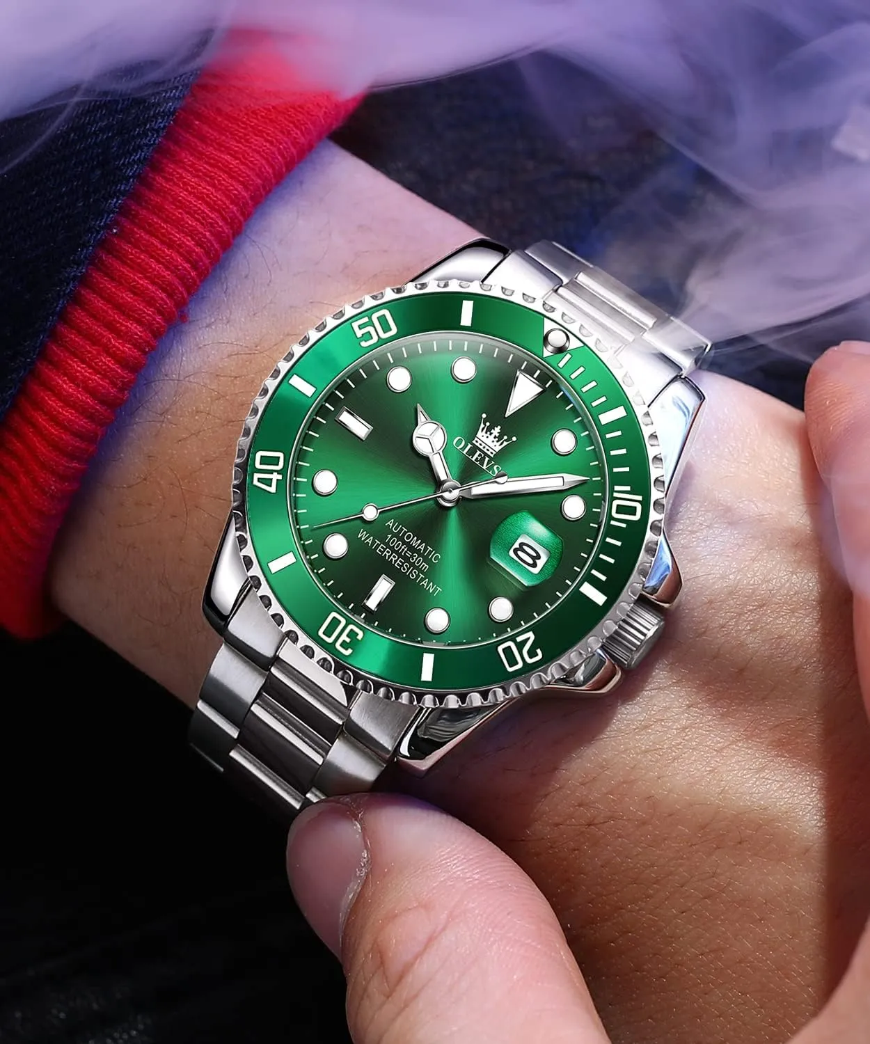 Stainless Steel Men Watch,Luxury Big Face No Battery Dress Reloj de Hombres Date Waterproof Rotating Bezel Luminous OLEVS summarization provision toe sidebar Men's Automatic Watches,Self Winding Watches Mechanical for Men,Gold Silver 