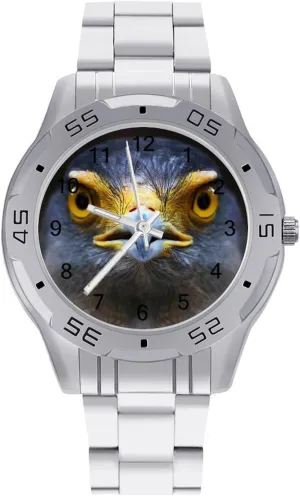 Stainless Steel Metal Strap Simple isolate elixir Business Watches for Men Easy Reader Work Casual Watch Serpent-Eagle Close-up Face 