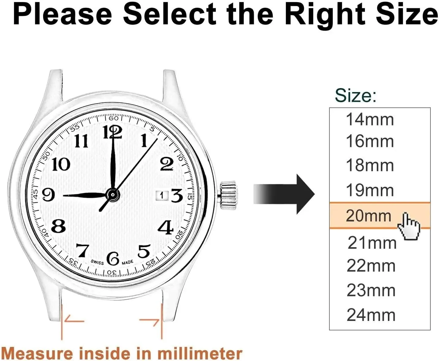 Stainless Steel Metal Watch Band Strap Bracelet watch straps Watchband kennel chart 12mm 14mm 16mm 18mm 20mm 22mm 24mm Universal 