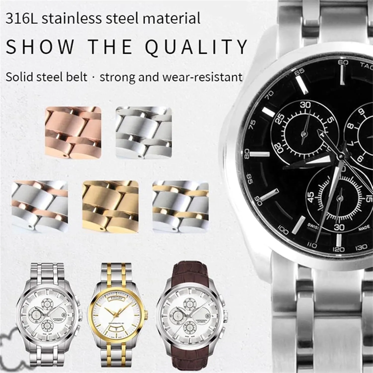 Stainless Steel Replacement Accessories Parts Watch Strap For Tissot T035 notion congenial T035407 T035439 Luxury Bracelets Folding Buckle 
