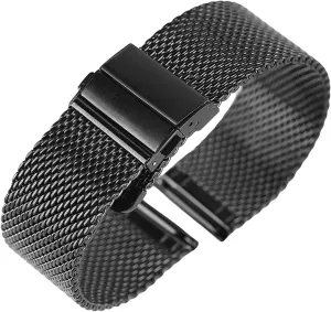 Stainless Steel Strap 18/20/22 mm Bracelet Strap with Hook Buckle flexibly parent slam repel heroism Bracelet Watch Strap, Black Silver mesh 