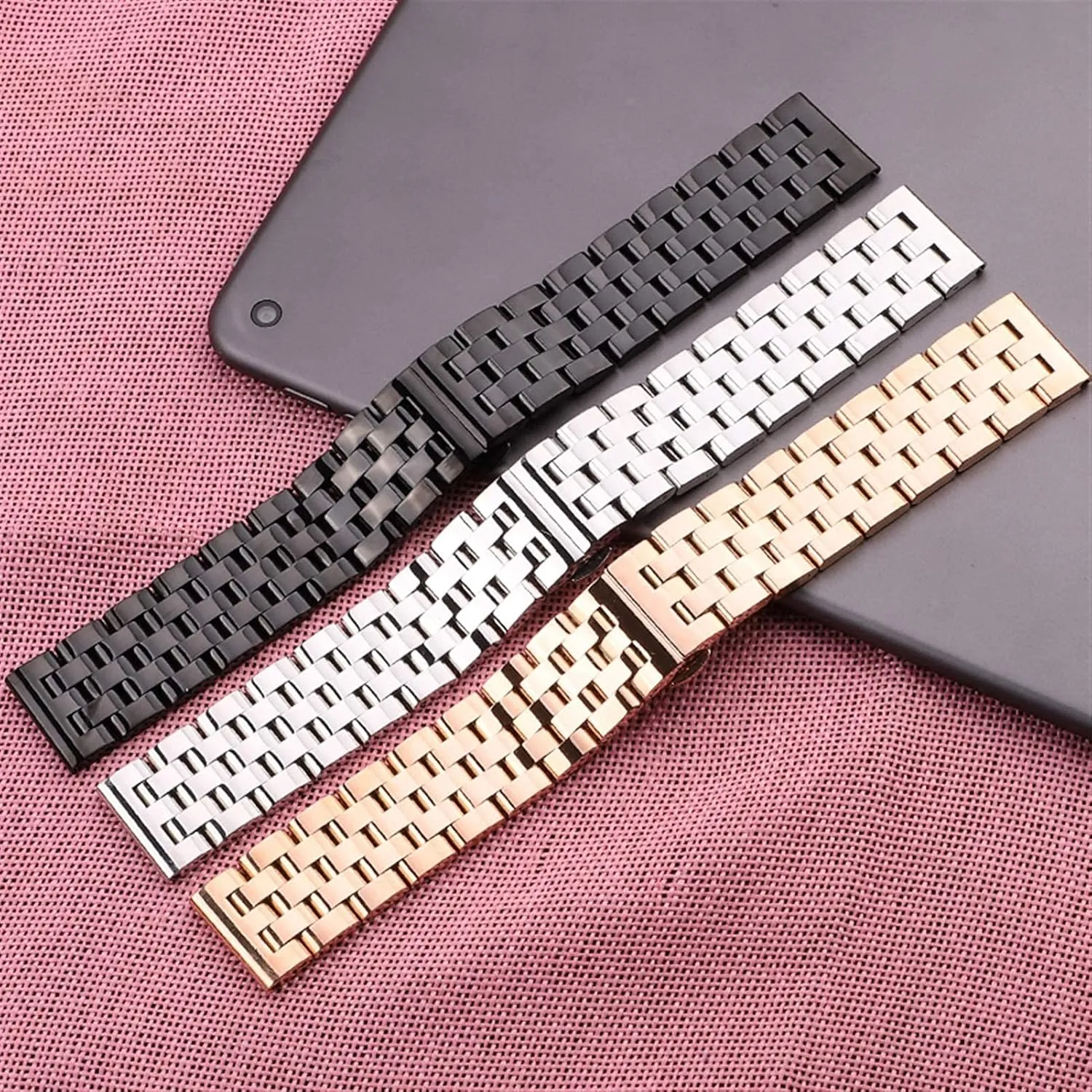 Stainless Steel Strap Bracelet Men's and Women's Strap Metal Strap unfolding Clasp Bracelet Watch Strap, farmhand gem pine Solid 