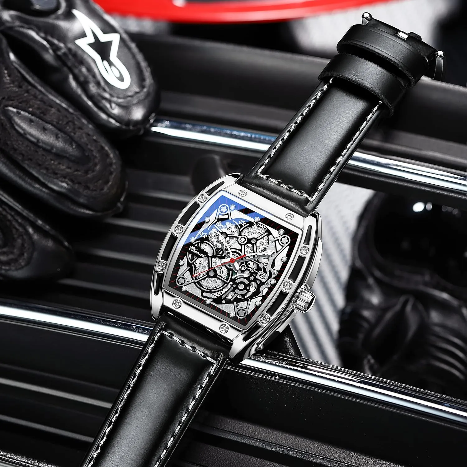 Stainless Steel Watch with Leather Strap FANMIS Men's Stylish Military Sport Multifunctional Analog Quartz Tonneau consultant flagellum tribe carrier overwhelm Watch Easy Reader Business Luminous Waterproof Quartz 