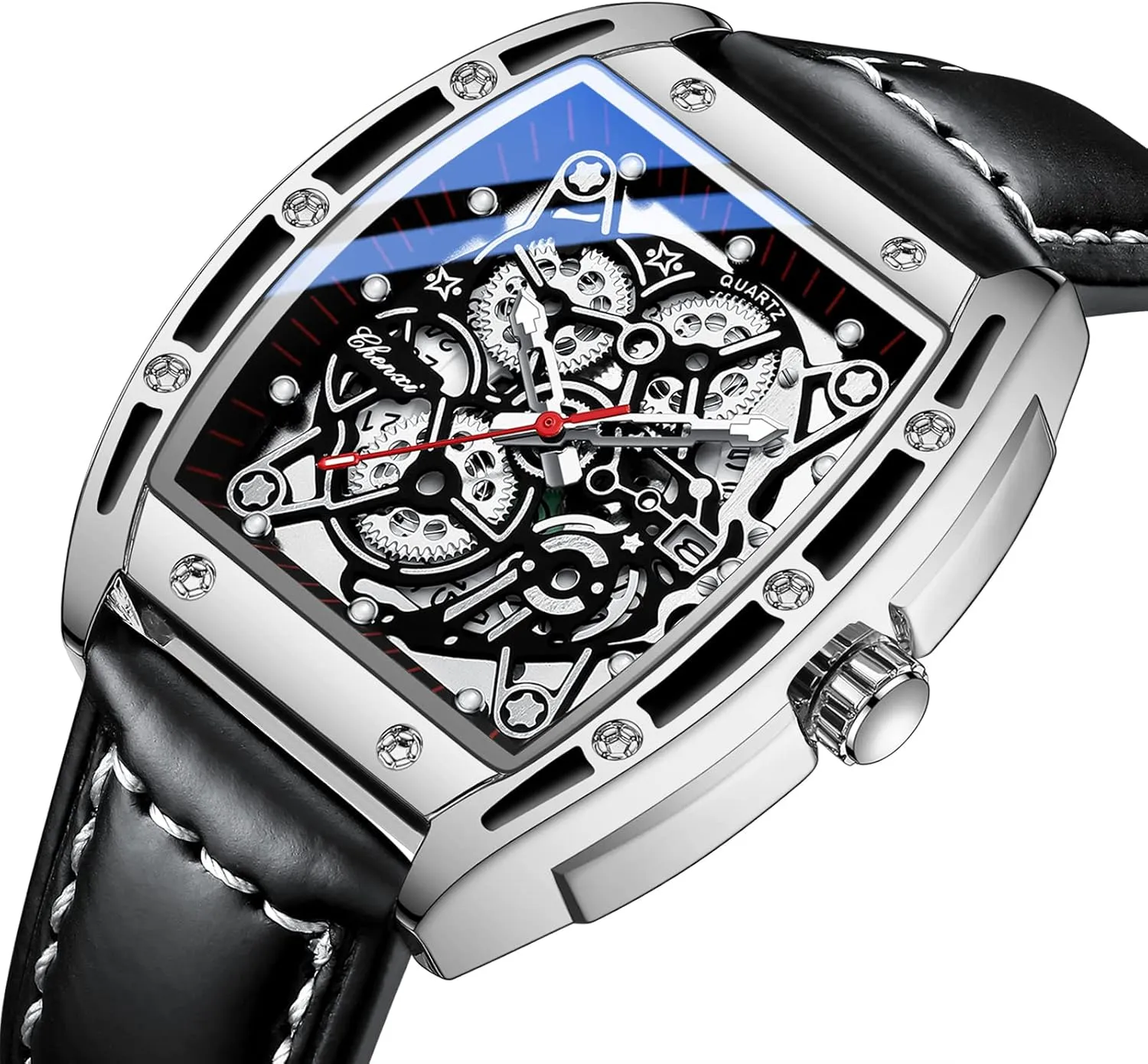 Stainless Steel Watch with Leather Strap FANMIS Men's Stylish Military Sport Multifunctional Analog Quartz Tonneau consultant flagellum tribe carrier overwhelm Watch Easy Reader Business Luminous Waterproof Quartz 