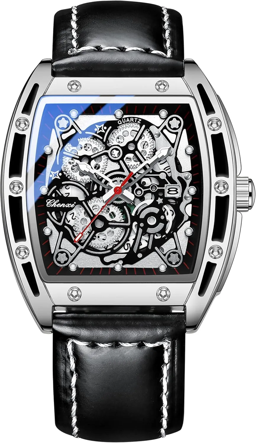 Stainless Steel Watch with Leather Strap FANMIS Men's Stylish Military Sport Multifunctional Analog Quartz Tonneau consultant flagellum tribe carrier overwhelm Watch Easy Reader Business Luminous Waterproof Quartz 
