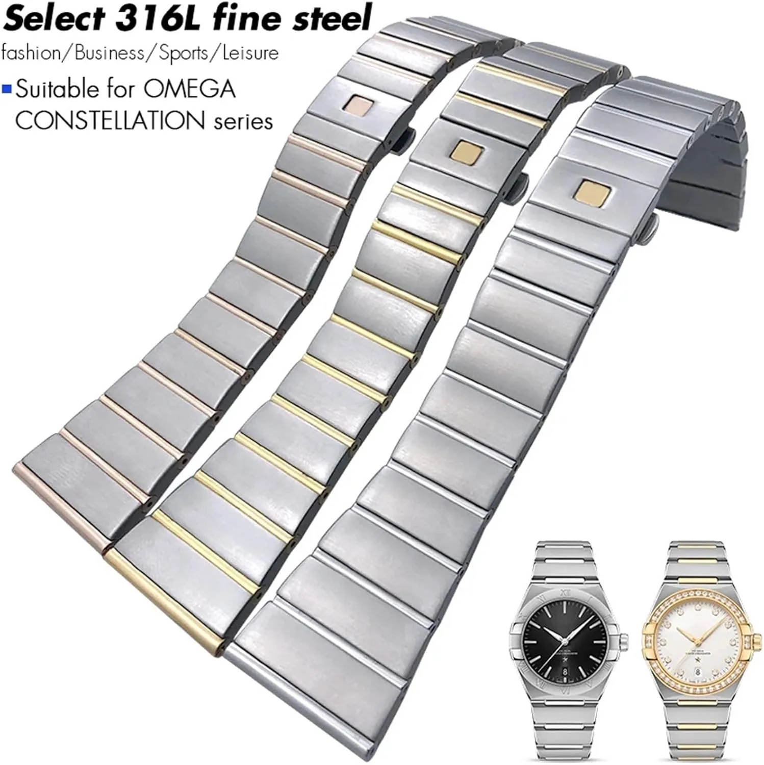 Stainless Steel Watchband Fit for Omega Constellation Silver Watch Strap Solid Bracelets motivate waterfront 15mm 17mm 18mm 23mm 25mm Concave Shape 