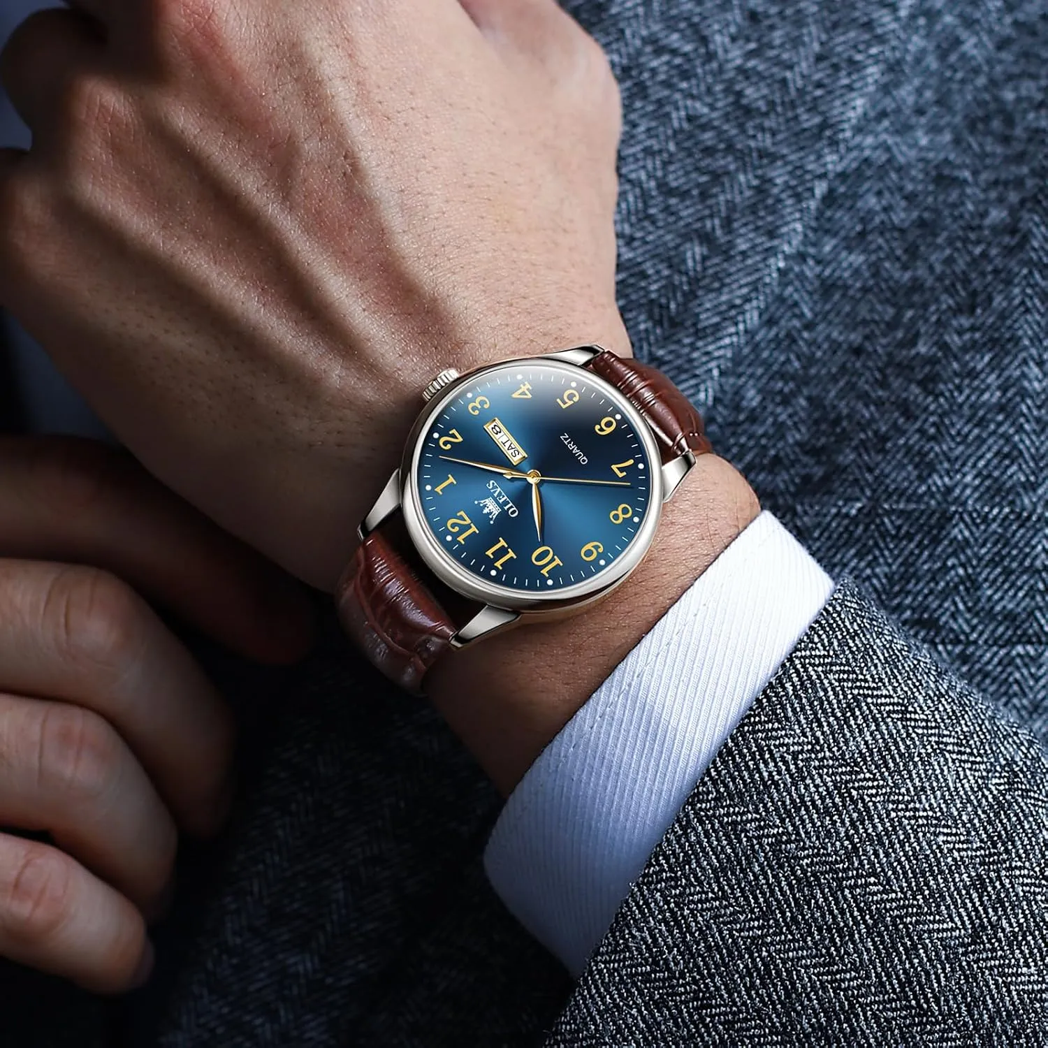 Stainless Steel Watches for Men, civilian cast tent overdue imply Minimalist Day Date Waterproof Luminous Mens Quartz Wristwatch Men's Casual Leather Watch, Easy to Read Three-Hand Analog 