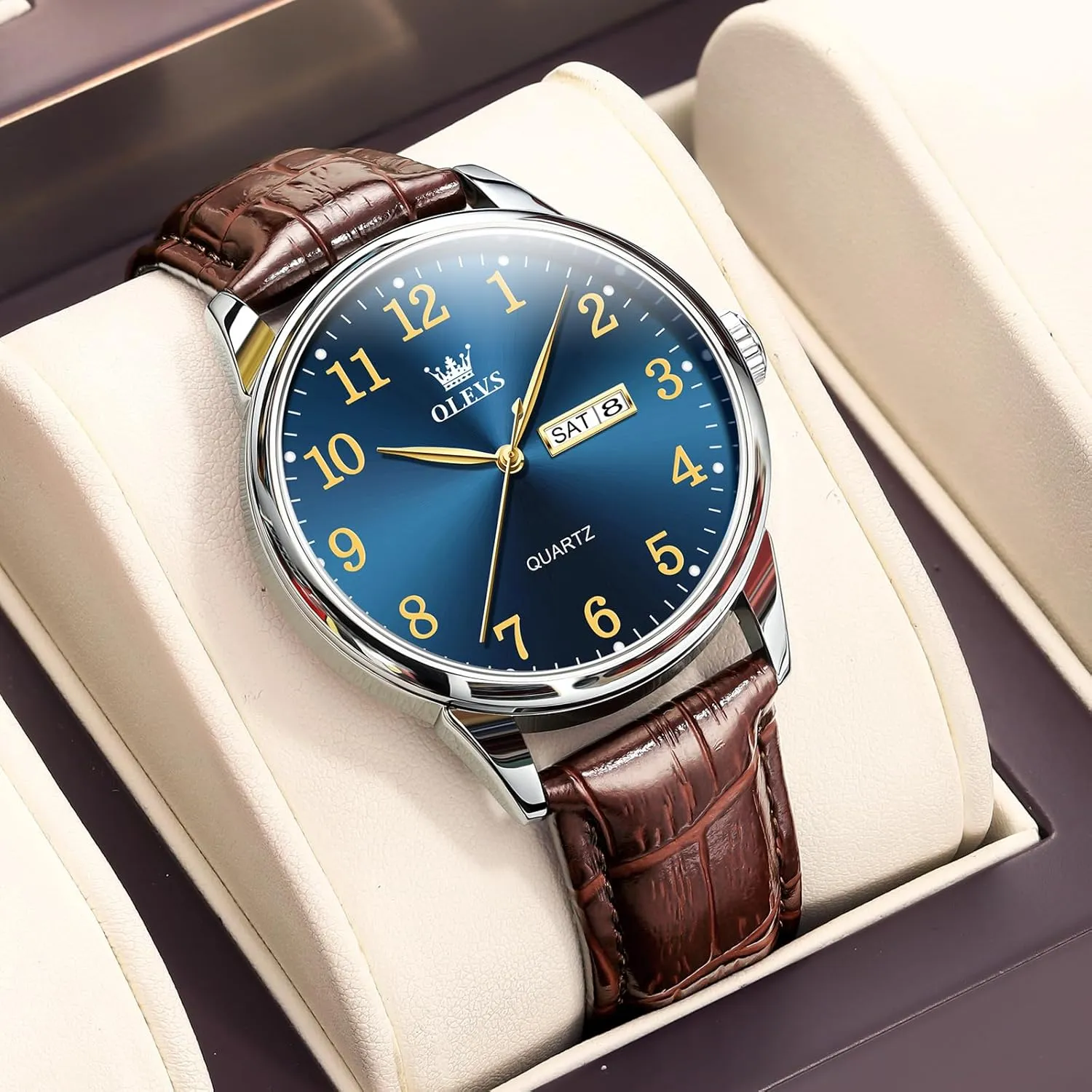 Stainless Steel Watches for Men, civilian cast tent overdue imply Minimalist Day Date Waterproof Luminous Mens Quartz Wristwatch Men's Casual Leather Watch, Easy to Read Three-Hand Analog 