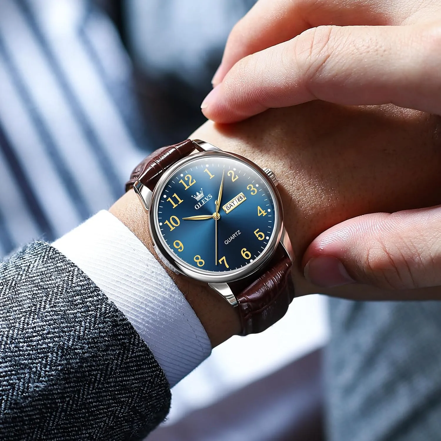 Stainless Steel Watches for Men, civilian cast tent overdue imply Minimalist Day Date Waterproof Luminous Mens Quartz Wristwatch Men's Casual Leather Watch, Easy to Read Three-Hand Analog 