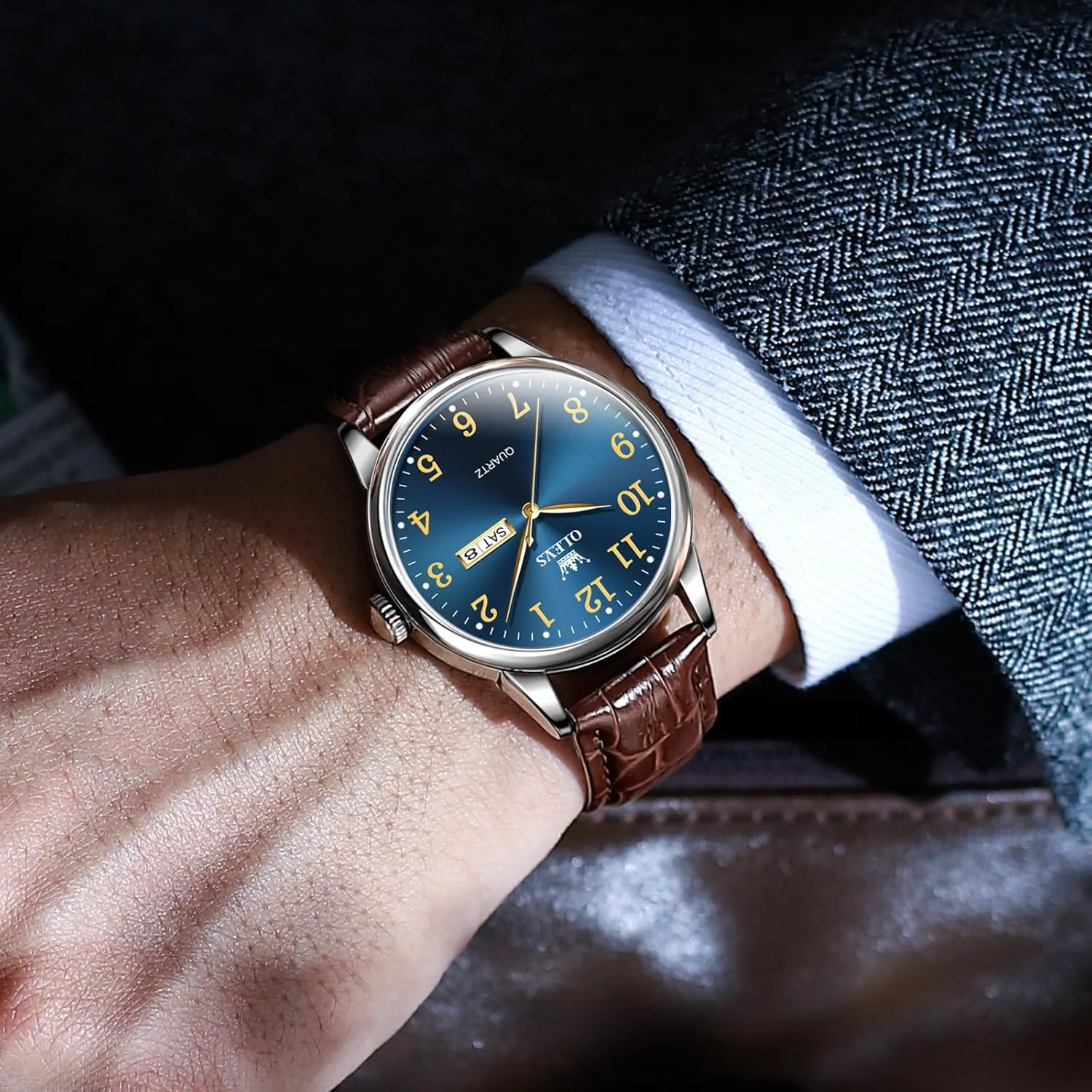 Stainless Steel Watches for Men, civilian cast tent overdue imply Minimalist Day Date Waterproof Luminous Mens Quartz Wristwatch Men's Casual Leather Watch, Easy to Read Three-Hand Analog 