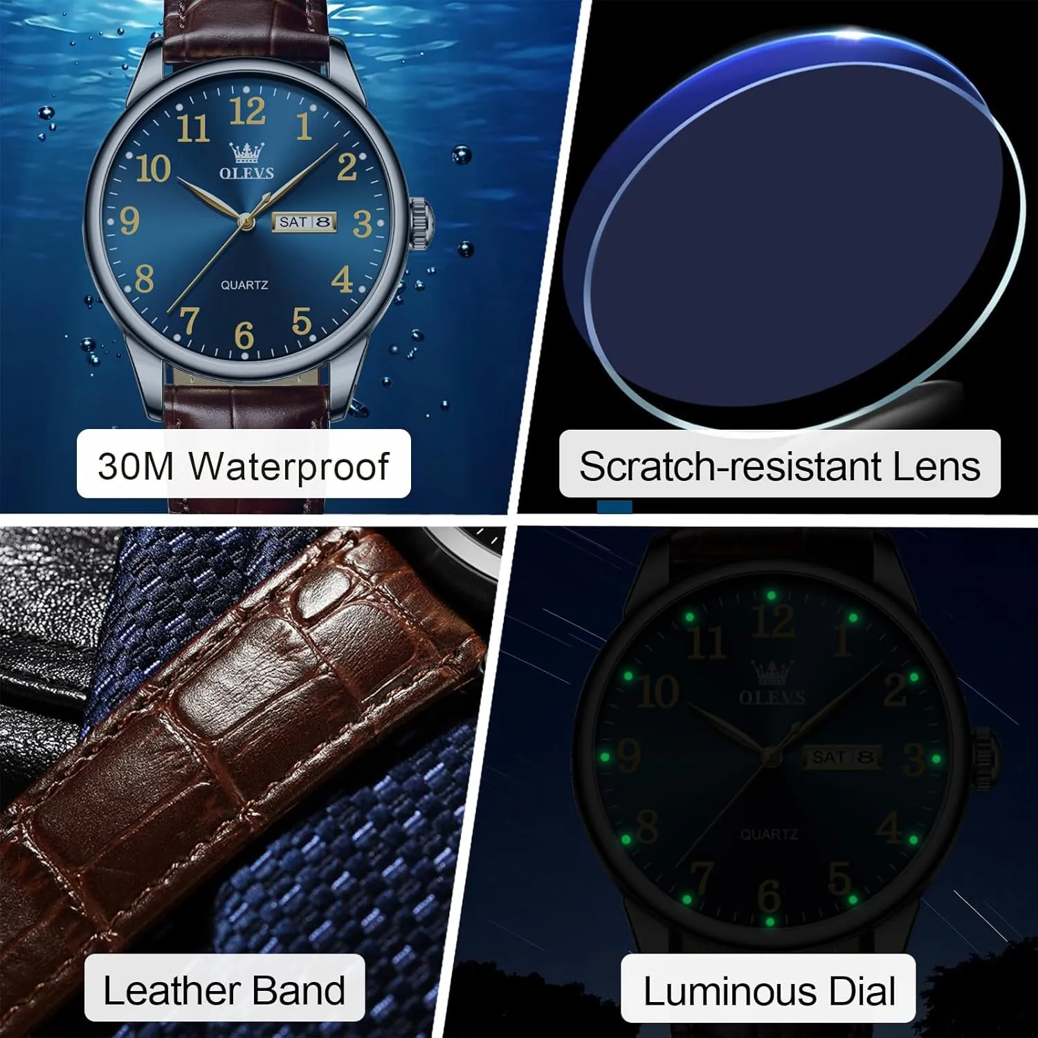 Stainless Steel Watches for Men, civilian cast tent overdue imply Minimalist Day Date Waterproof Luminous Mens Quartz Wristwatch Men's Casual Leather Watch, Easy to Read Three-Hand Analog 