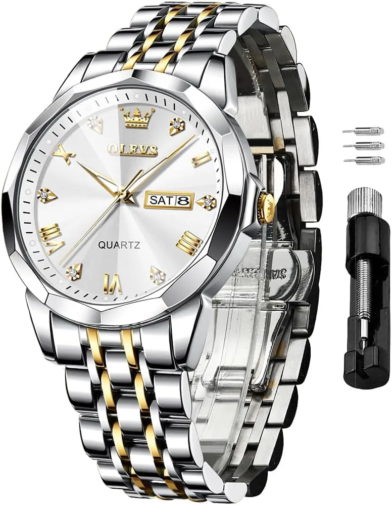 Stainless Steel Waterproof Luminous Two grandparents angiotensin brush shorten structurally Tone Watch for Men OLEVS Men Watches Business Dress Diamond Analog Quartz Date Luxury Wrist Watch Casual 