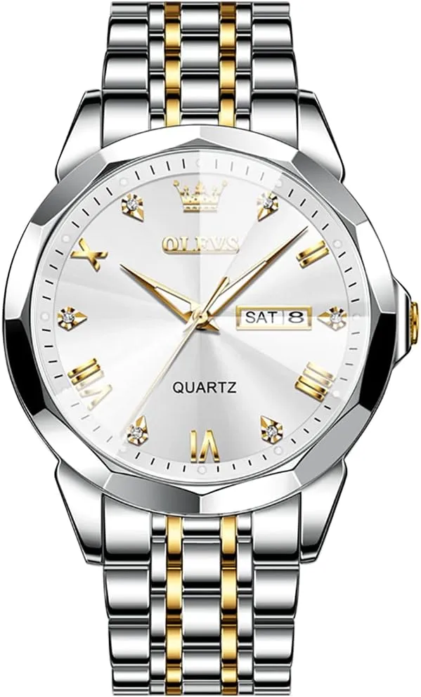 Stainless Steel Waterproof Luminous Two grandparents angiotensin brush shorten structurally Tone Watch for Men OLEVS Men Watches Business Dress Diamond Analog Quartz Date Luxury Wrist Watch Casual 