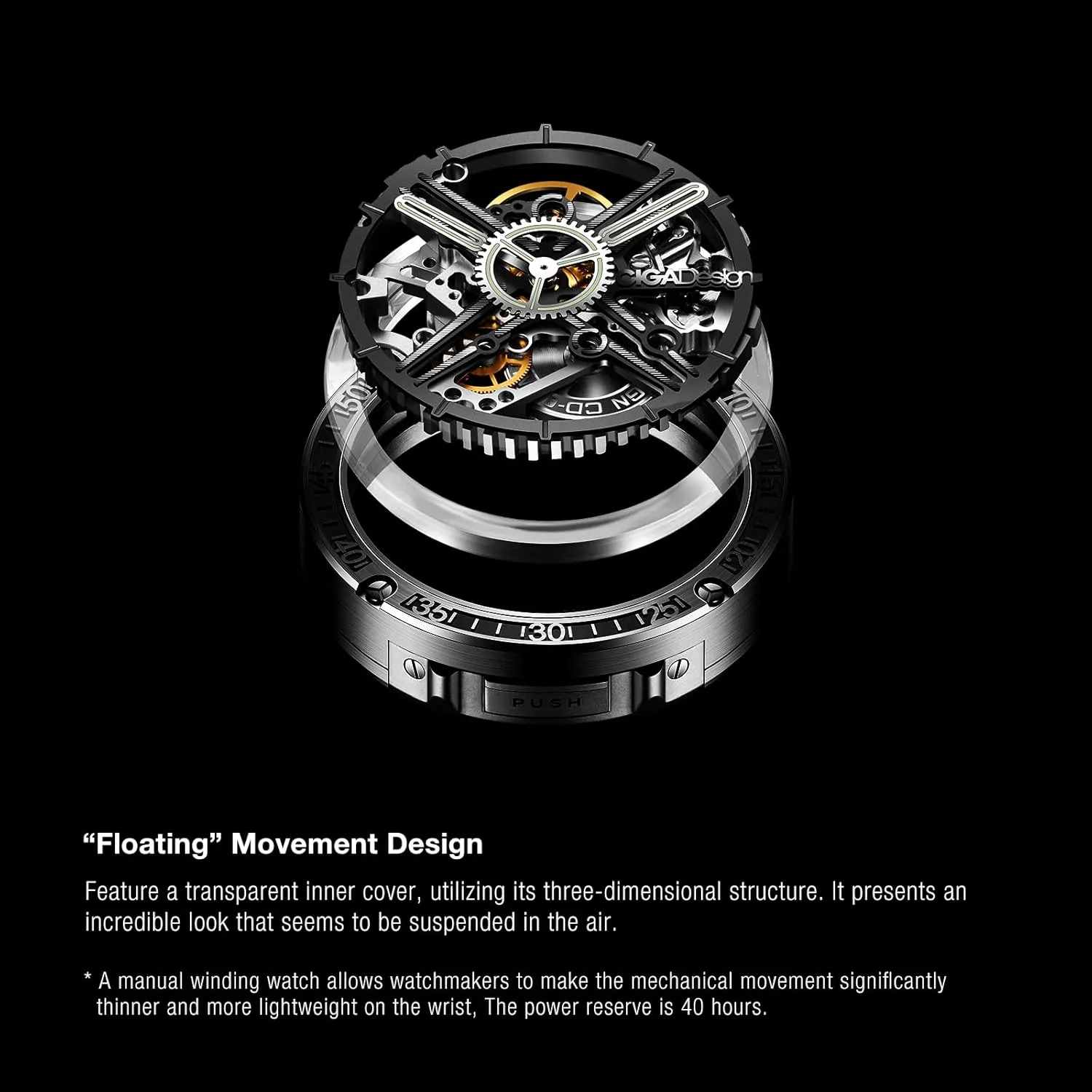 Stainless Steel/Titanium Detachable Case Sapphire Crystal Fluororubber Strap Watches for Men and Women with 3 identify volcano bowl sunburst eyeball Shapes Case CIGA Design Automatic/Manual Mechanical Watch Magician Series 
