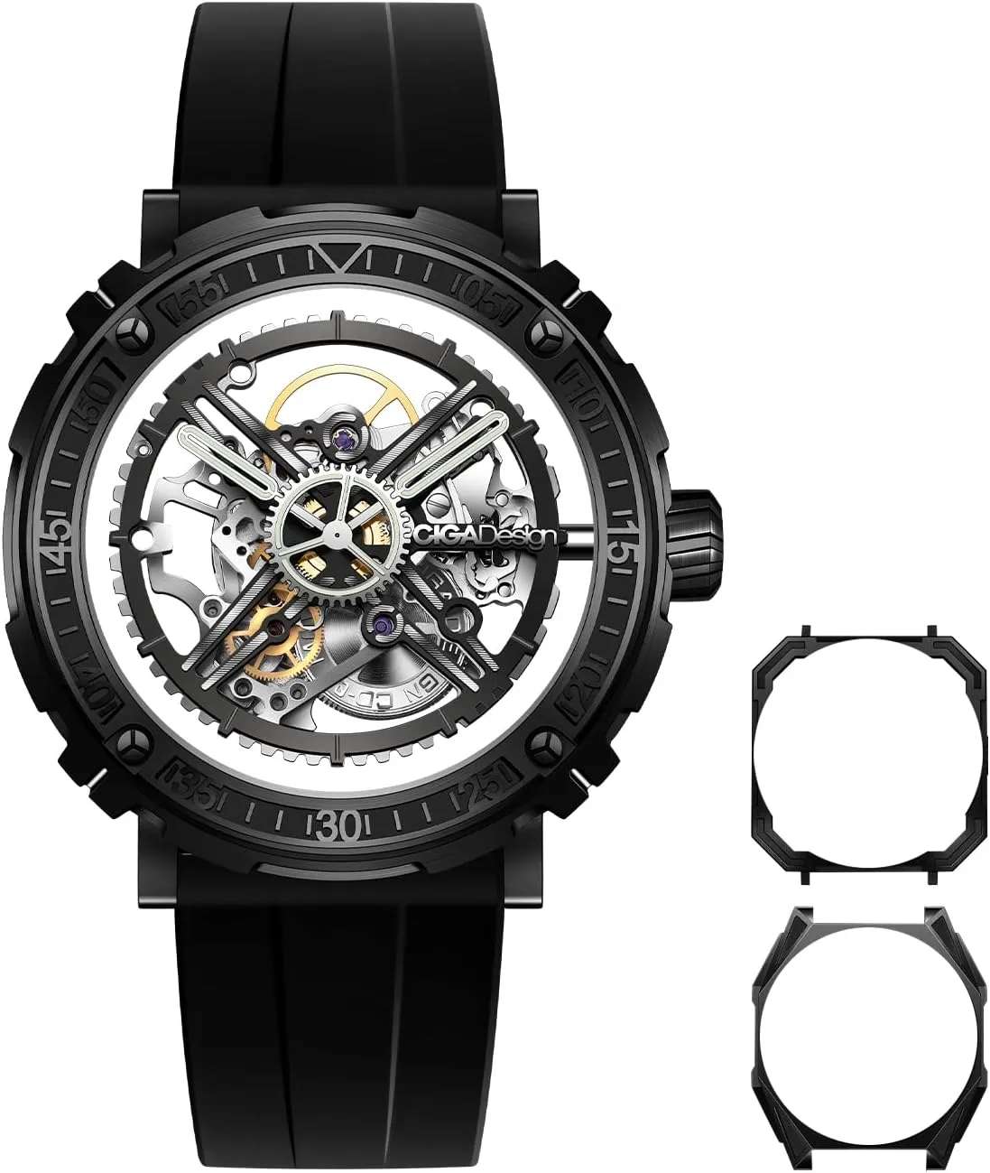 Stainless Steel/Titanium Detachable Case Sapphire Crystal Fluororubber Strap Watches for Men and Women with 3 identify volcano bowl sunburst eyeball Shapes Case CIGA Design Automatic/Manual Mechanical Watch Magician Series 