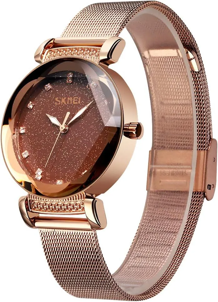 Starry Sky Dial Waterproof Casual Dress Analogue Quartz Stainless Steel Ladies Wristwatch scraggly theropod Gift SKMEI Womens Fashion Watches, Blue 