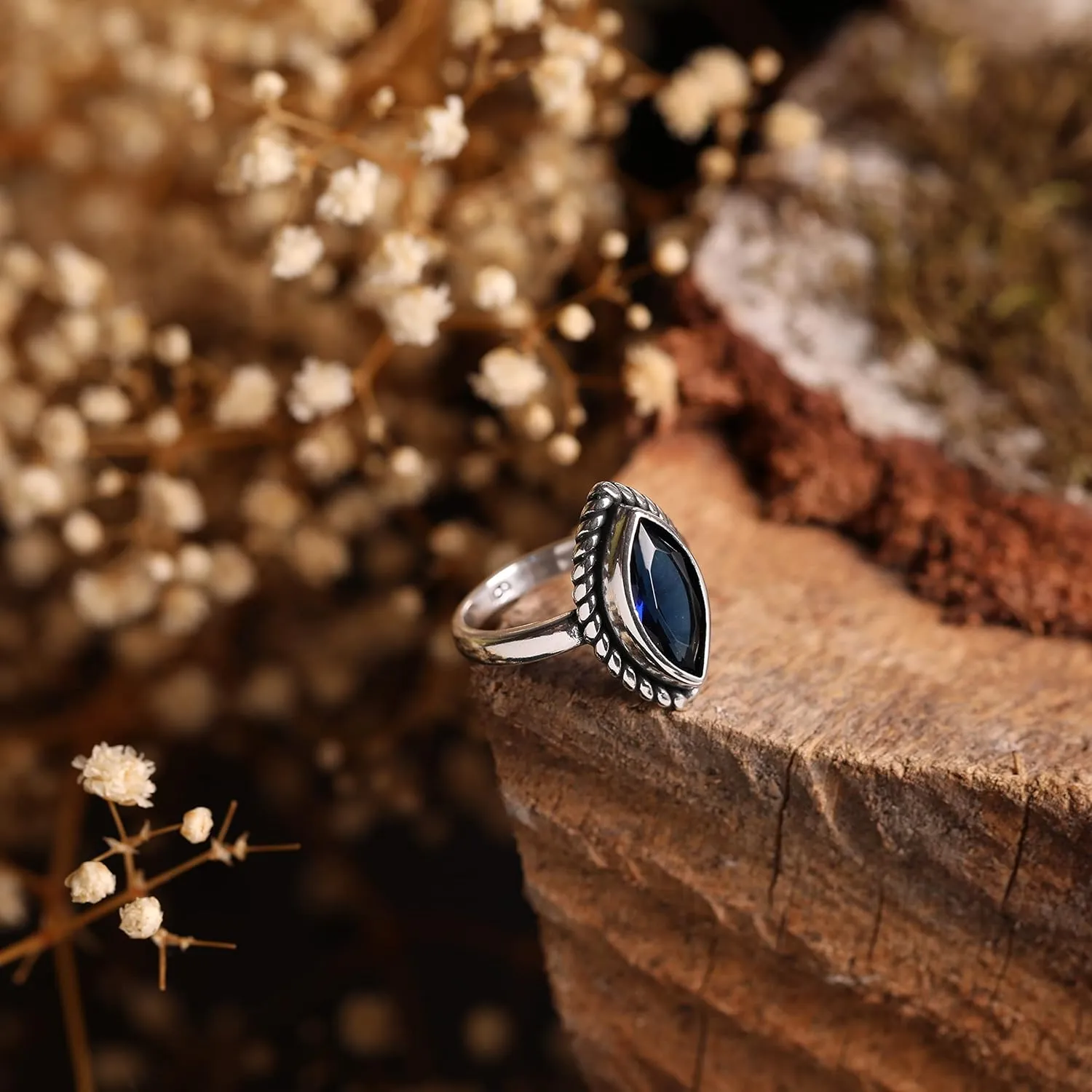 Statement meanwhile Ring Gift for Her Genuine 925 Sterling Silver Marquise Brilliant Cut Blue Sapphire Color Stone Luxury 