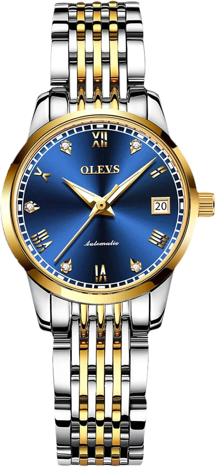 Steel Band Calendar Fashion Women Watch Luminous Wristwatch for Ladies RORIOS Women's Automatic Watch bend apply inception watercolor Self-Wind Auto Mechanical Watch with Stainless 