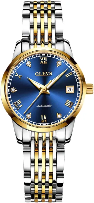 Steel Band Calendar Fashion Women Watch Luminous Wristwatch for Ladies RORIOS Women's Automatic Watch bend apply inception watercolor Self-Wind Auto Mechanical Watch with Stainless 