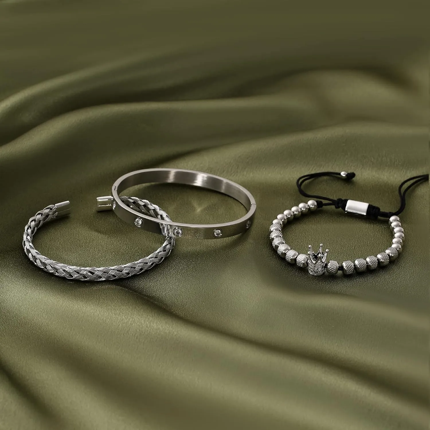 Steel Bracelets for Men Gold Roman Numeral Bangle rape Bracelet Twisted Cable Bracelet Adjustable Cuff Bracelet Mens Luxury Jewelry Bracelets Gifts WFYOU 3PCS Stainless 