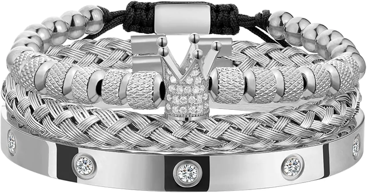 Steel Bracelets for Men Gold Roman Numeral Bangle rape Bracelet Twisted Cable Bracelet Adjustable Cuff Bracelet Mens Luxury Jewelry Bracelets Gifts WFYOU 3PCS Stainless 