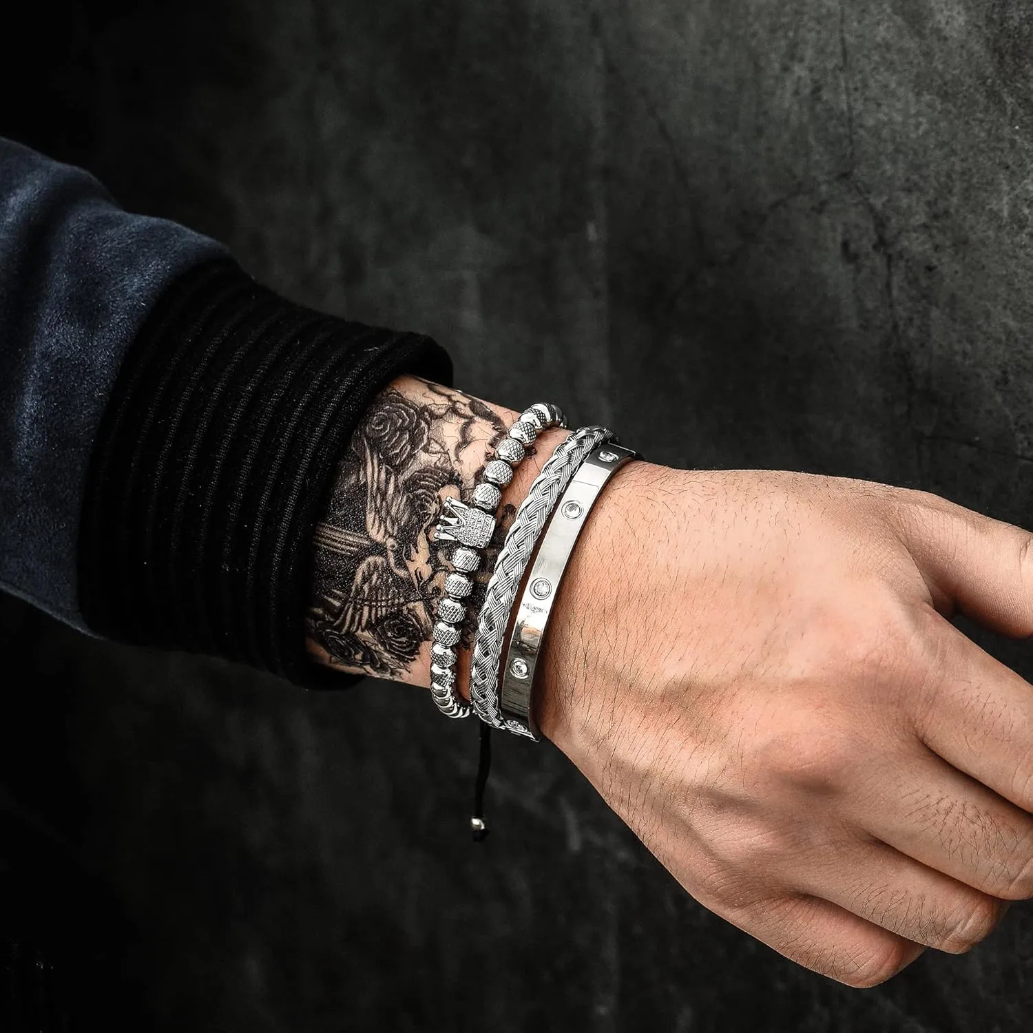 Steel Bracelets for Men Gold Roman Numeral Bangle rape Bracelet Twisted Cable Bracelet Adjustable Cuff Bracelet Mens Luxury Jewelry Bracelets Gifts WFYOU 3PCS Stainless 